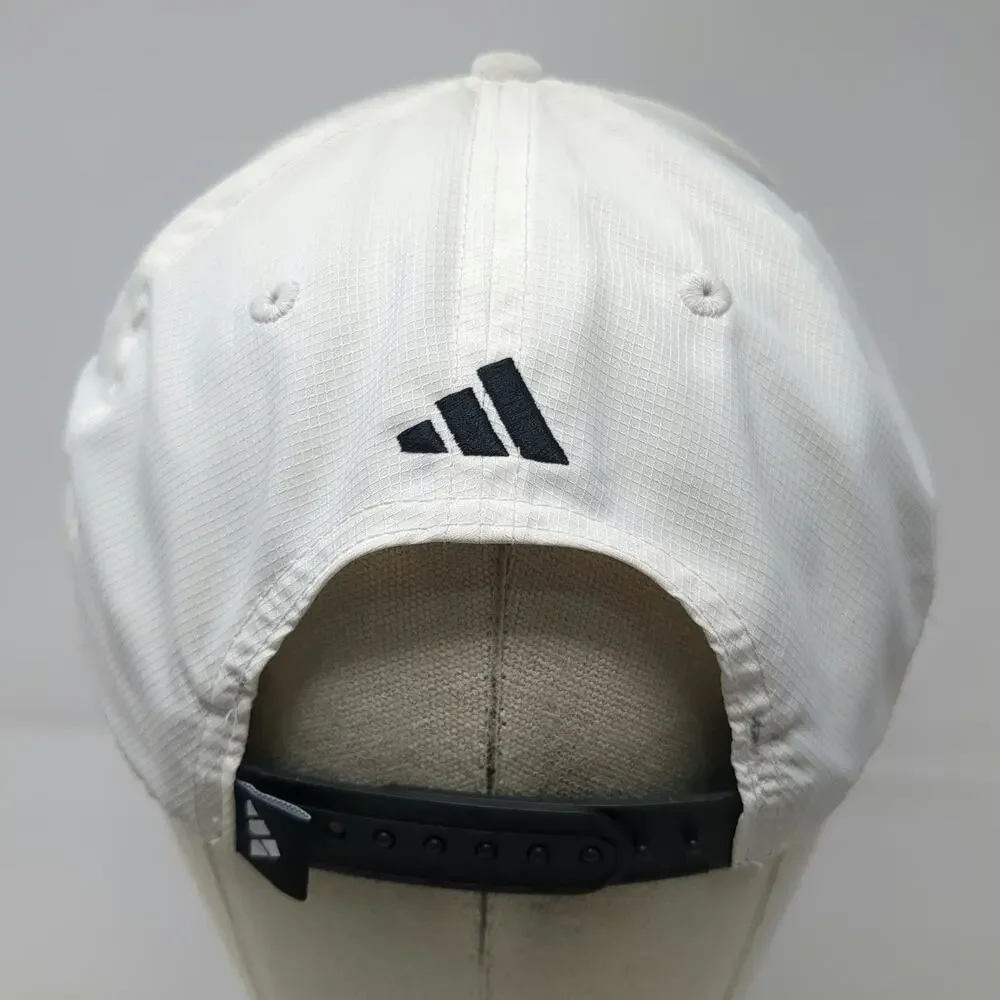 Adidas 5 Panel White Hat One Size Snapback BK Golf Performance Stripes Logo